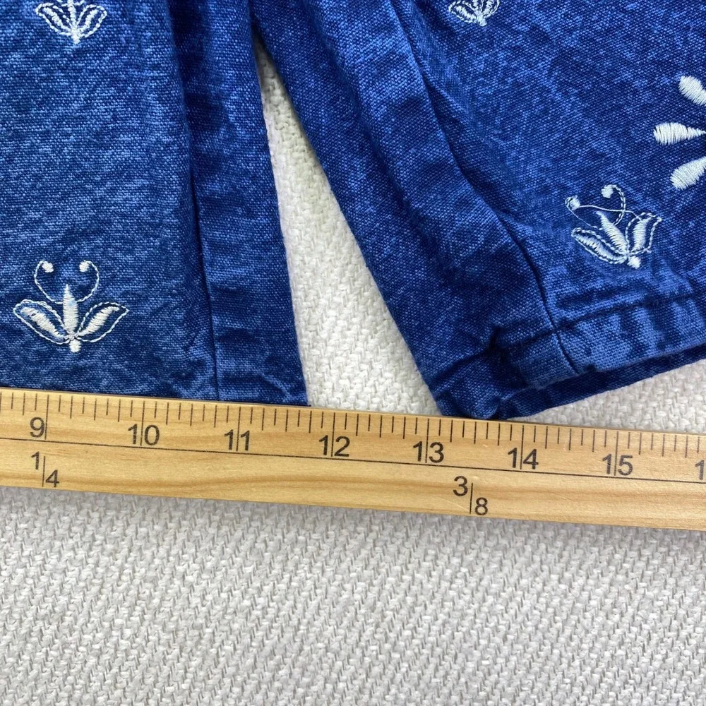 Carolina Bay Denim Vest Shorts Set Womens M Blue Floral Embroidered 2pc NWT NWT